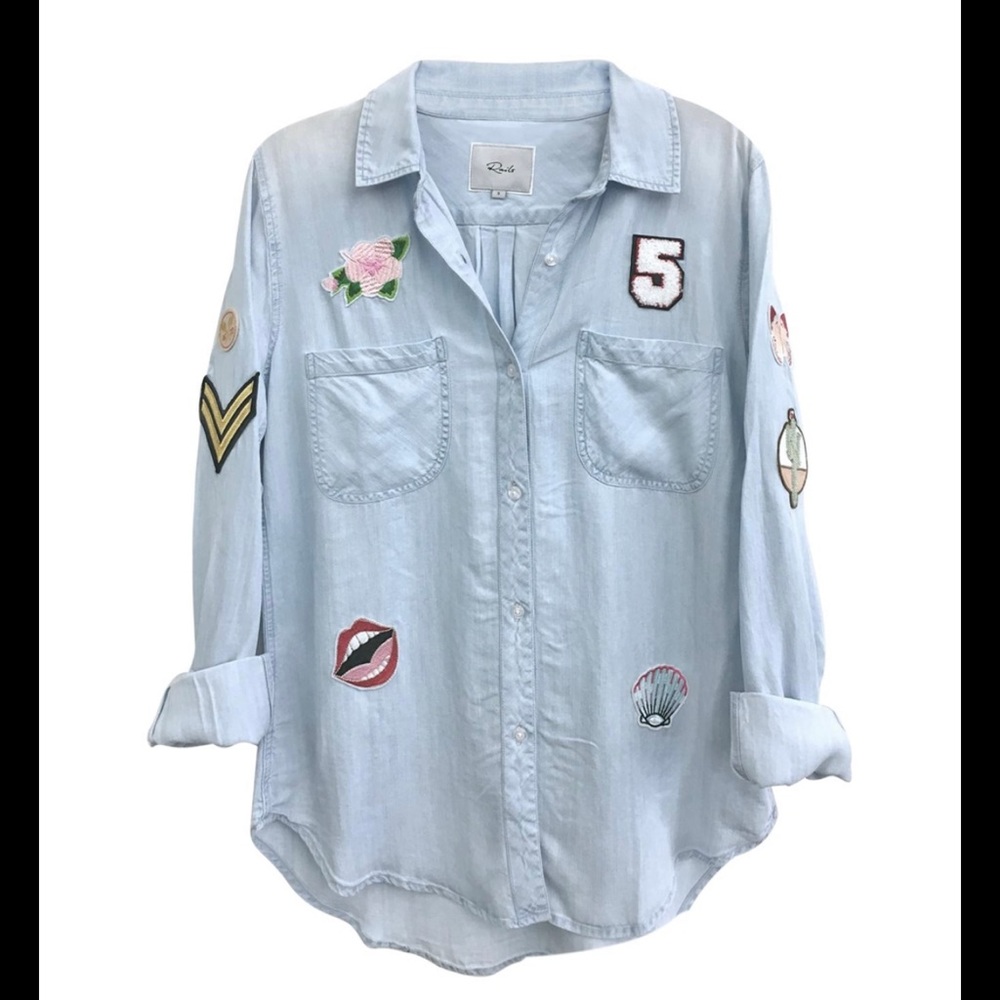 Rails Denim Long Sleeve with Patches. Size Small